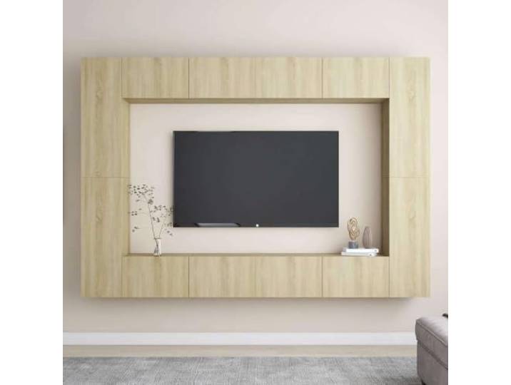 HEFZGDB 8-TLG. TV-Schrank-Set Sonoma-Eiche Holzwerkstoff mit Wandmontage und Staufächern für Wohnzimmer Aufbewahrung
