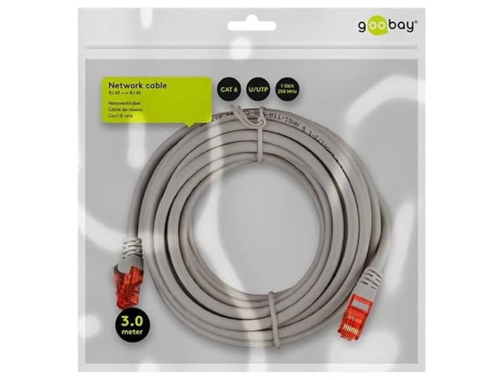 CAT 6 patchkabel, U/UTP, grijs; CAT 6 patchkabel, U/UTP, grijs, 3 m - CCA kopermix