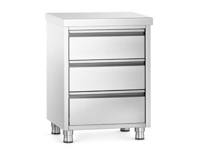 Meuble de cuisine - PESAGE MB - Meuble inox 3 tiroirs 500x700 mm - Inox AISI 201 0 8 mm - Pieds réglables