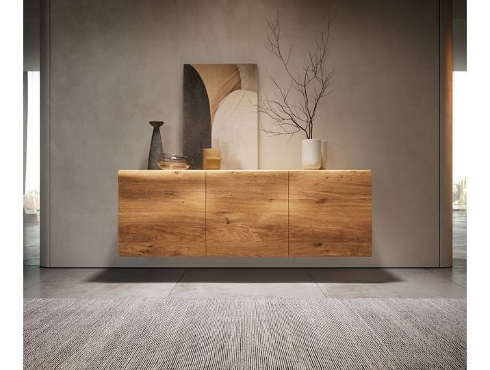 Sideboard New Live-Edge 145 cm Eiche Natur 3 Türen schwebend, Sideboards, Baumkantenmöbel, Massivholzmöbel, Massivholz