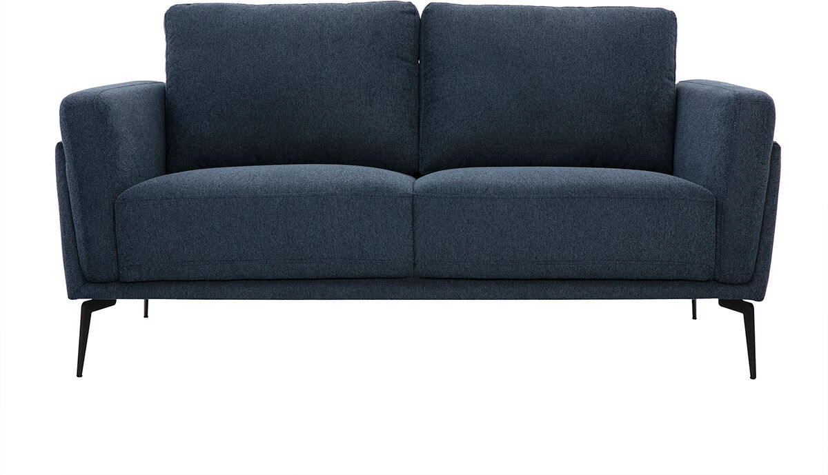 Miliboo Design-Sofa mit 2 Plätzen aus dunkelblauem strukturiertem Samteffektstoff und schwarzem Metall MOSCO
