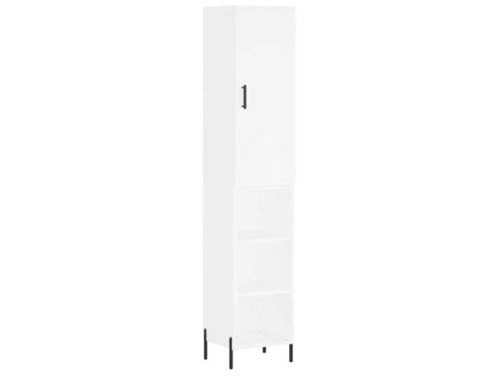 Roanoer Highboard Weiß 34,5x34x180 cm Holzwerkstoff Schrank mit Tür Schlankes Standregal für Wohnzimmer und Schlafzimmer, geschlossener Stauraum hinter der Tür, stabile Metallfüße.