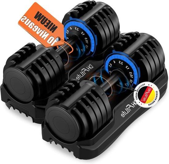 Verstellbare Hanteln - Gewichtsset - Krafttraining - Schnelle Gewichtsanpassung - Bis zu 12 kg - Schwarz