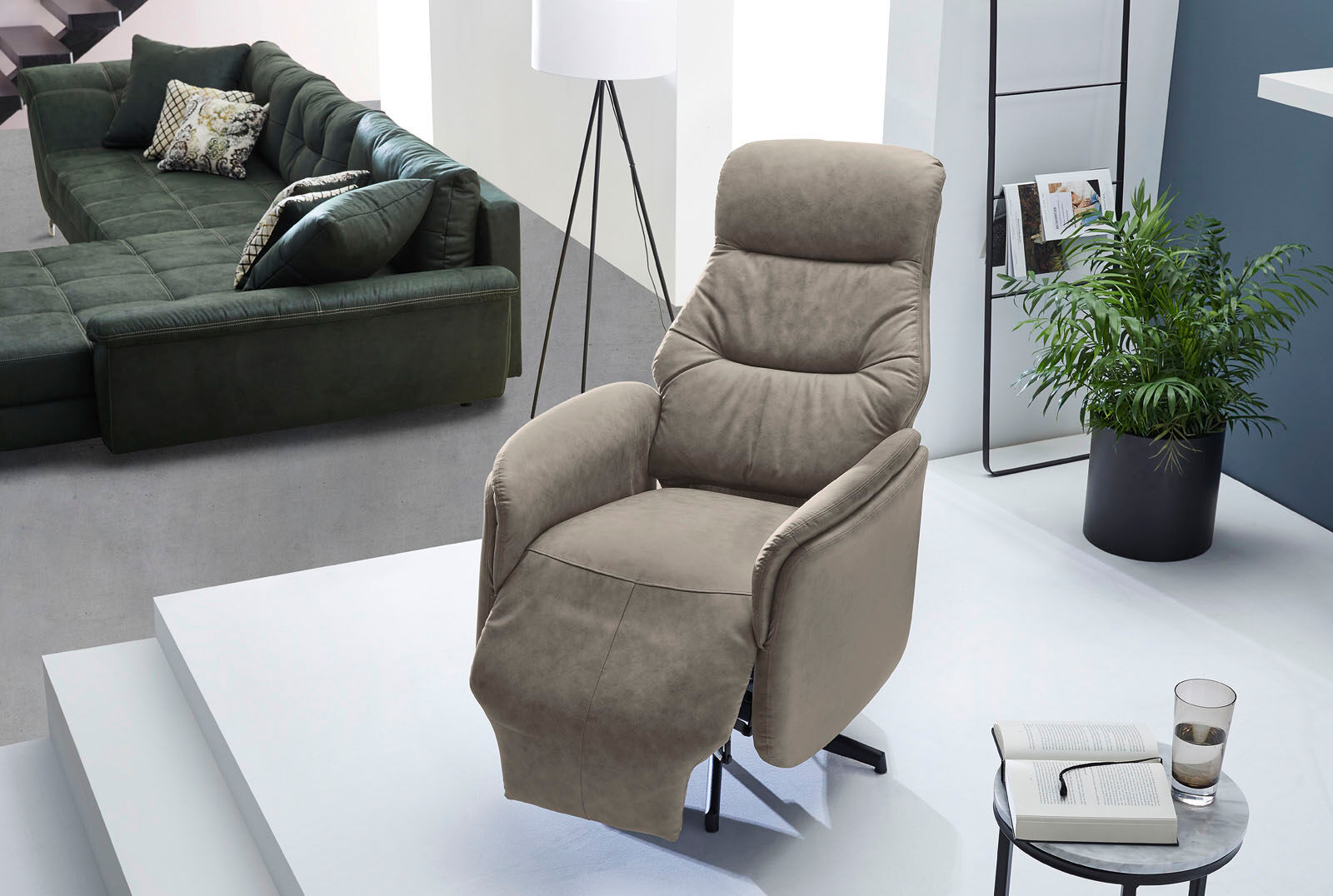 TV-Sessel JOCKENHÖFER GRUPPE "Doro, B: 73 cm, Sitzhöhe: 50 cm", grau (grau, beige), B:73cm H:116cm T:75cm, Sessel, TV-Sessel, elektr. Relaxfunktion, 2 Motoren, separate Steuerung Fuss- & Rückenteil grau, beige Microfaser VINTAGE, elektrische Relaxfunktion