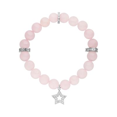Armband JOBO "Rosenquarz 18 cm", rosa (rosa, rosa), Armbänder, Damen, 18cm, Silikon, Armband, mit Stern aus 925 Silber mit Zirkonia