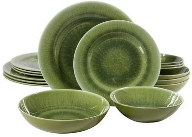 Gibson Home Casper Court 16-Piece Melamine Dinnerware Set - Reactive Glaze Look Plates and Bowls, Service for 4