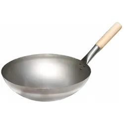 All'Grill Original chinesische Wokpfanne mit Holzgriff, Ø 35 cm, Pfanne + Kochtopf, Braun, Silber