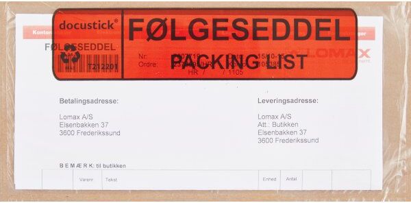 DocuStick Dokumentlomme, Dk/en, C65, Std, 1000 Stk.