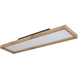 Deckenleuchte Deckenlampe Wohnzimmerleuchte Holzleuchte Lampe Schlafzimmer, CCT Farbfixierung, Holzoptik Landhaus weiß, 1x LED 24W 1500Lm 2700-6500K, HxLxB 8,5x80x20