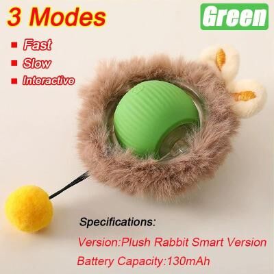 Uplift Essentials Smart Interactive Rolling Ball Toy For Cats Rechargeable Faux Tail Electric Mouse Imitation Pet Training Toy plush 3 Modes Green