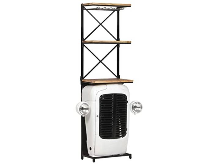 HBBMGYD Weinregal Traktor Weiß Mangoholz 49 x 31 x 172 cm 2 Etagen, 9 Flaschenhalter, tropisches Holz, einzigartige Unvollkommenheiten
