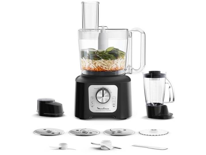 Moulinex - Double Force Compact Robot Cuisine 800W - 3L - Noir Mixeur blender multifonctions pour préparer des repas complets jusqu'à 6 personnes - 9 accessoires inclus - 2 sorties moteur
