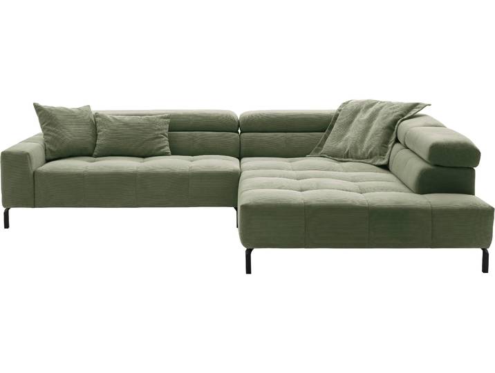 Ecksofa, Feincord, Oliv 311×219 cm, Kopfteilverstellung, Modern, Places Of Style