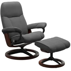 Stressless Sessel mit Hocker Consul Signature Leder Grau Batick Grey L (Large)