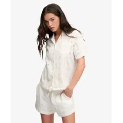 Superdry für Damen. W4010551A Hemd Heritage Broderie Gebrochenes Weiß (S), Lässig, Kurzarm, Bio-Baumwolle