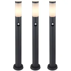 3x Außen Steh Lampe Stand Sockel Terrassen Bewegungsmelder Edelstahl Leuchte grau