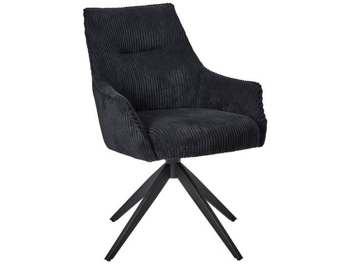 Mid.you Armlehnstuhl, Schwarz, Metall, Textil, Drehkreuz, 61x87x65 cm, Sitzfläche 360° drehbar, Esszimmer, Stuhl, Polsterstühle