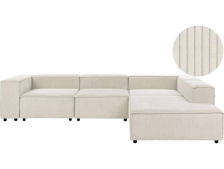 BELIANI Ecksofa Cremeweiß Cord L-förmig 4-Sitzer Modulsofa mit Chaiselongue Linksseitig Wohnzimmermöbel Modern Wohnzimmer Wohnecke Sitzecke