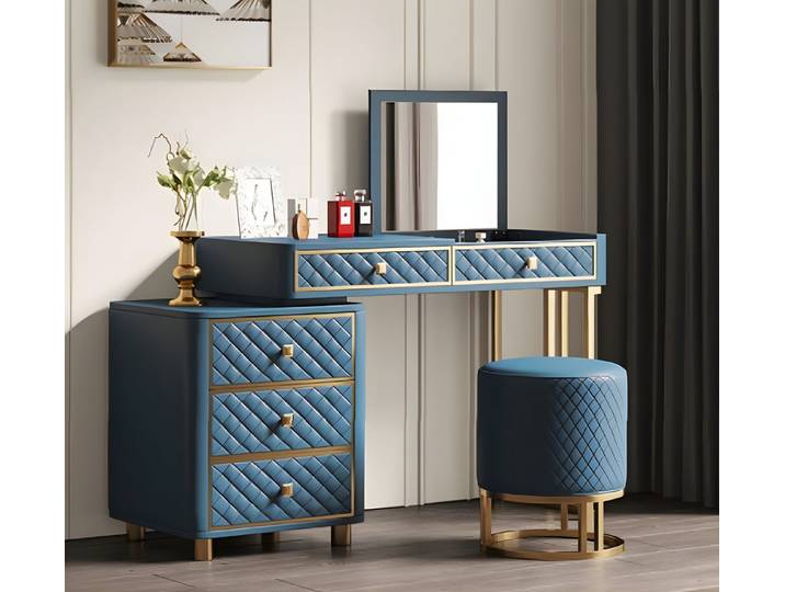 JVmoebel Schminktisch Kosmetik Tisch mit Spiegel in Blau, elegantes Design (2-St), Made in Europa