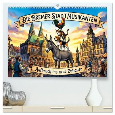 Die Bremer Stadtmusikanten – Aufbruch ins neue Zuhause (hochwertiger Premium Wandkalender 2027 DIN A2 quer), Kunstdruck in Hochglanz