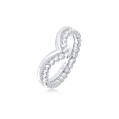 Silberring ELLI "Ring Kugel Design V-Form Stacking 925 Silber" Gr. 56, silber, Fingerringe, Damen, 56, Silber 925 (Sterlingsilber), Silberring