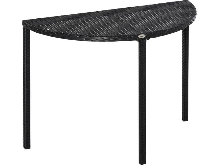 Outsunny Table de jardin demi cercle - table de balcon demi lune - dim. 100L x 50l x 74H cm ršŠsine tressšŠe 4 fils imitation rotin noir