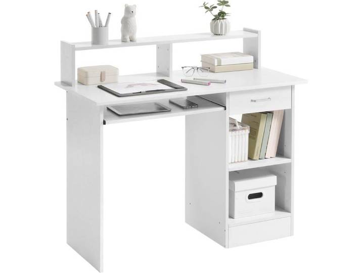 Bureau 106x50x94 cm avec Tiroir & Clavier Coulissant - Blanc Clavier Coulissant + Tiroir + Étagère Réglable