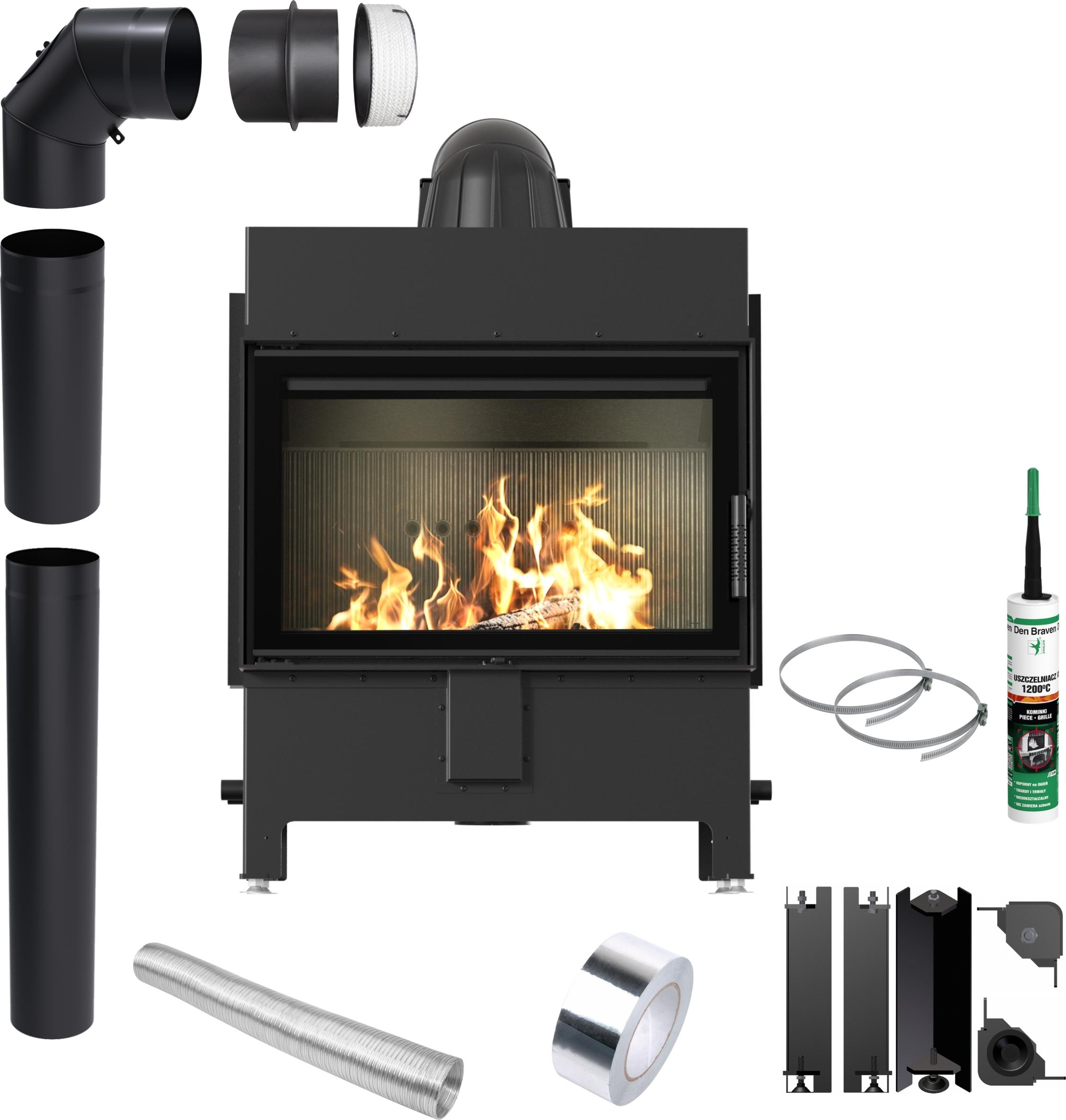 KRATKI LUCY 14 kW Ø200 ECO SCHWARZ Lufteinsatz Kamin Montageset Schließung