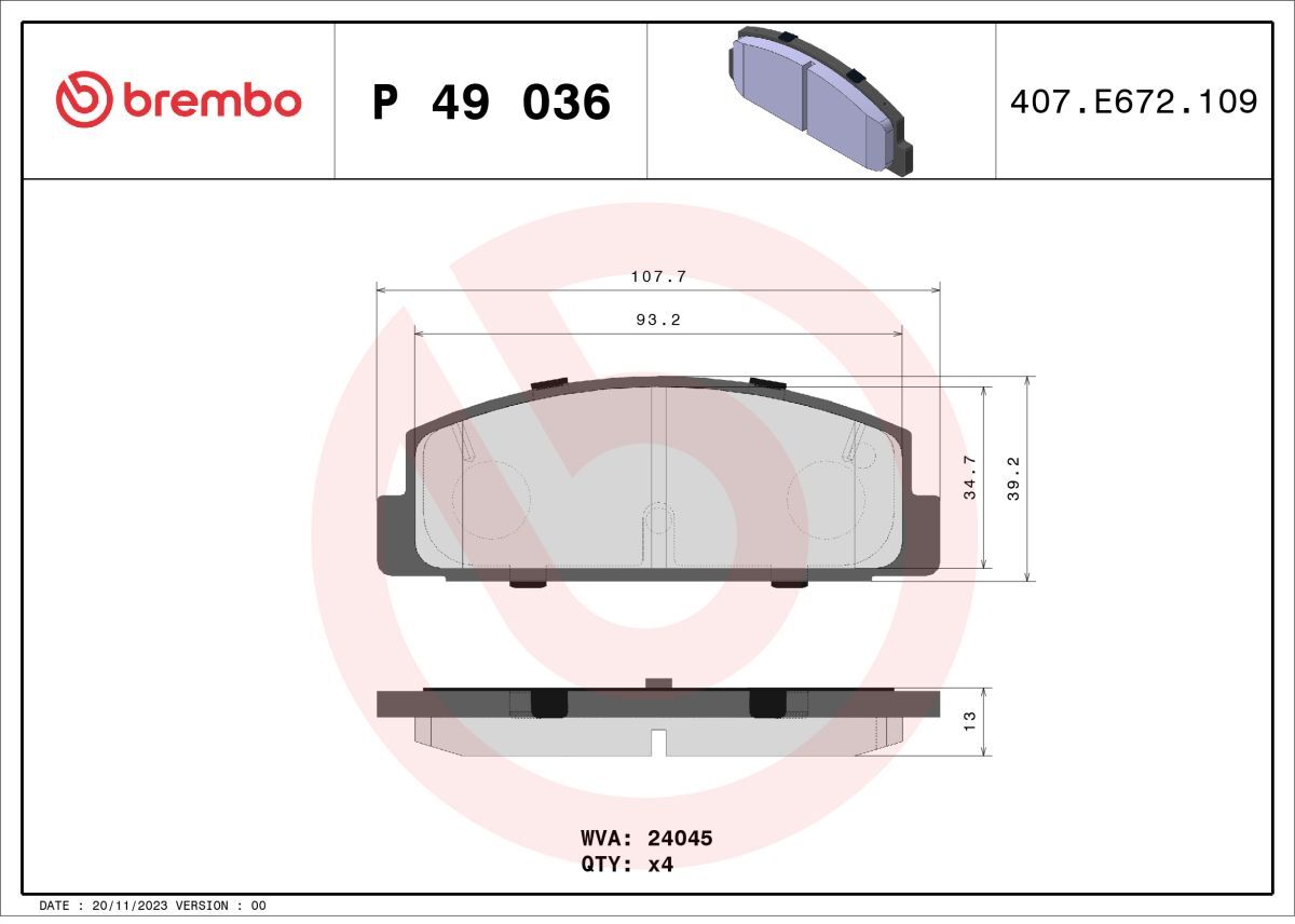 Bremsbelagsatz BREMBO P 49 036, Hinten