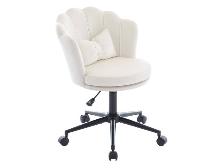 Chaise de bureau velours blanc forme pétale coussin forme papillon