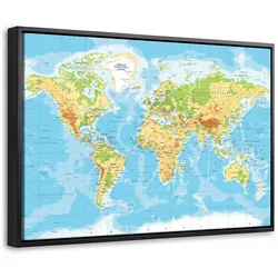 LEINWAND Bilder mit Rahmen - Weltkarte - Statistisch - Blau - Erde - Bildung - 30x20