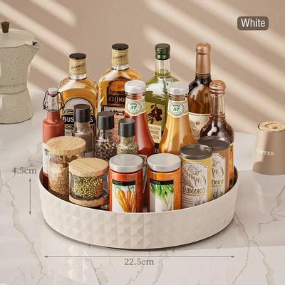Inspired Finds 360 Rotating Spice Rack Organizer Tray For Kitchen Cabinets, Pantry, Countertops & Cosmetic Storage cream White