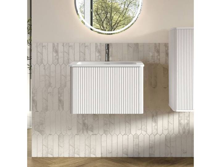 Bladez – Meuble vasque mural 60 cm – avec vasque en céramique intégrée avec Tiroirs – Blanc