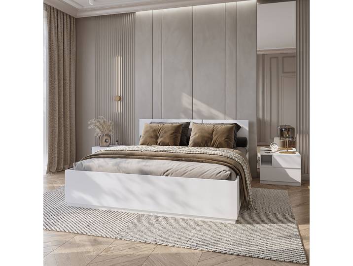 Bettgestell 180 x 200cm Spanplatte, beschichtet Weiß/Weiß