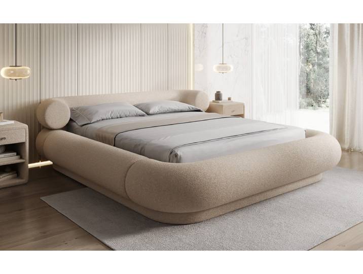 Designer Polsterbett Mochi in Teddy Bouclé mit Stauraum - 180x200 - Schwarz - Mit Stauraum - Luxusbetten24
