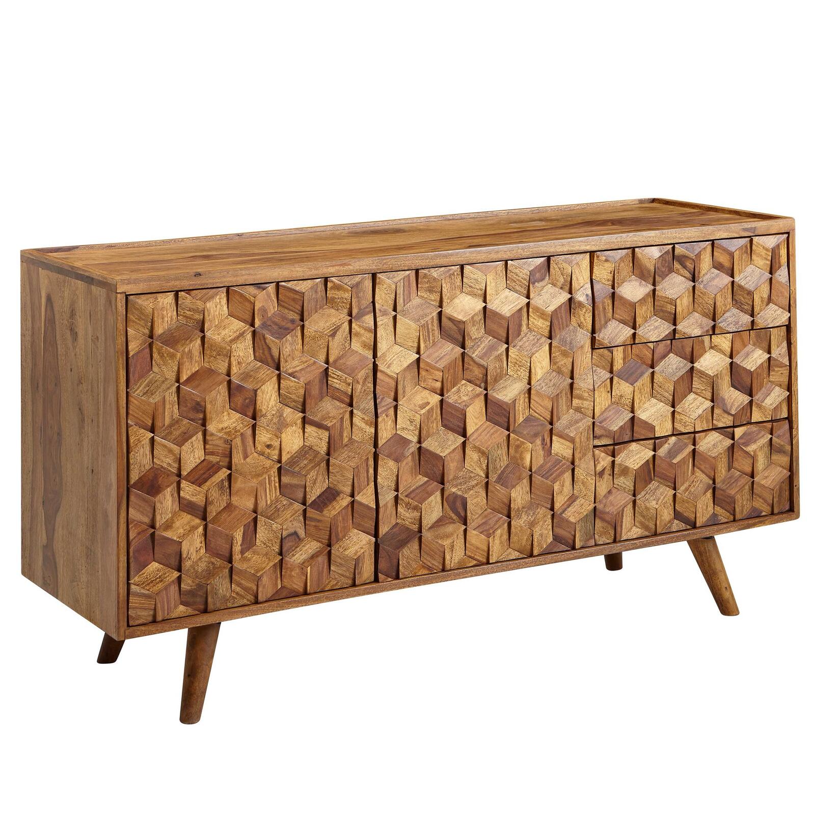 WOHNLING Sideboard 138x76x45 cm Sheesham Massivholz Anrichte WL6.563