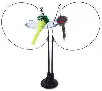 Inspired Living PurrPlay Suction Cup Cat Wand Toy With Feather Mouse Teaser & Bell 8