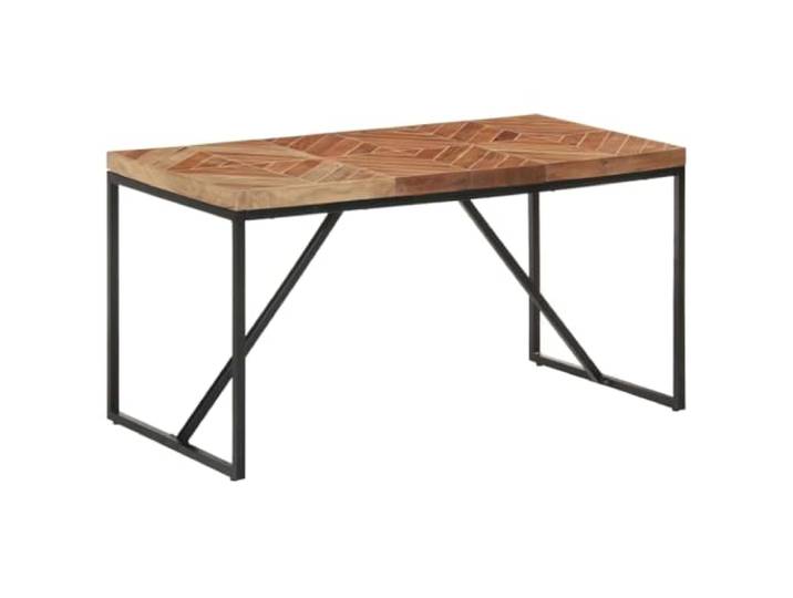 Roanoer Esstisch 140x70x76 cm Massivholz Akazie und Mango Handgefertigte Mosaik-Tischplatte im Fischgrät-Muster auf stabilem Stahlgestell für Küche und Esszimmer.