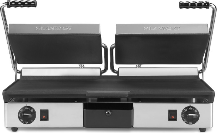 MILANTOAST Elektrische tabletop grill met dubbele gladde gietijzeren plaat