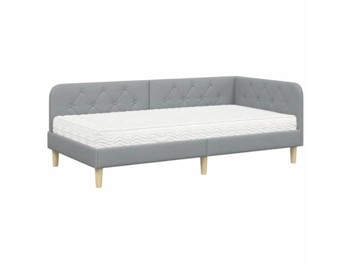 PUGYNBK Eckbettrahmen in Hellgrau, 100 x 200 cm, Stoff Fester Lattenrost, Schaumstoffmatratze, atmungsaktives Polyester, L-Design, platzsparend