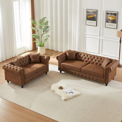 GDFStudio - 5-Seat Pine Wood Frame Soft Sofa with Tufted Buttons for Living Room & Office