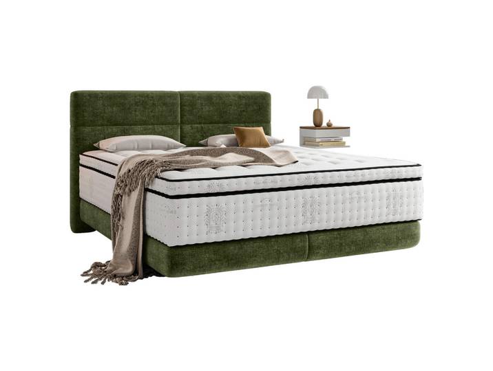 Esposa Boxspringbett, Olivgrün, Textil, H3, 7-Zonen, 160x200 cm, Federkernmatratze, Stoffauswahl, Topper durchgehend, Matratze durchgehend, Schlafzimmer, Bett, Doppelbetten