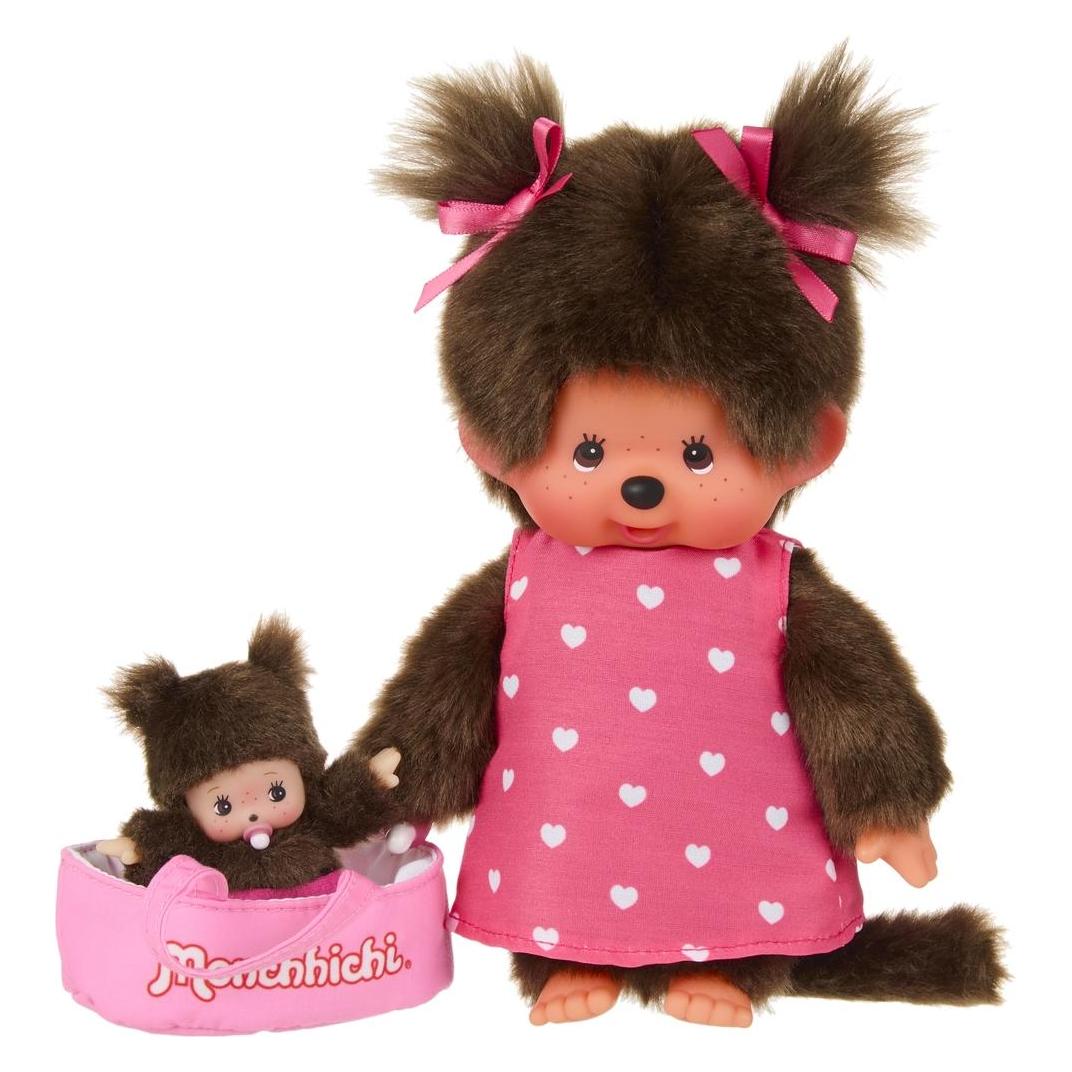Magni Monchhichi Plüschfigur Girl mit Cot 20cm (24 cm) (MI204069)