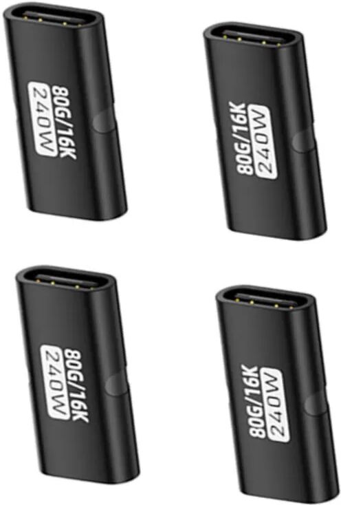 INF Type-C Buchse-zu-Buchse Adapter 4er-Pack – Aluminiumlegierung, 240W Power Delivery, 80Gbps Daten, 16K Video-Unterstützung Schwarz