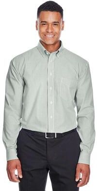 Devon & Jones D645 Men's Crown Collection Banker Stripe Woven Dress Shirt in Dill size Medium   Cotton/Polyester Blend