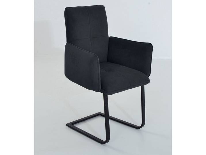 Freischwinger K+W KOMFORT & WOHNEN 6502 , grau (anthrazit, schwarz), B:61cm H:90cm T:62cm, Stühle, Freischwinger, Freischwinger mit Armlehnen, Flachstahlkufe in schwarz