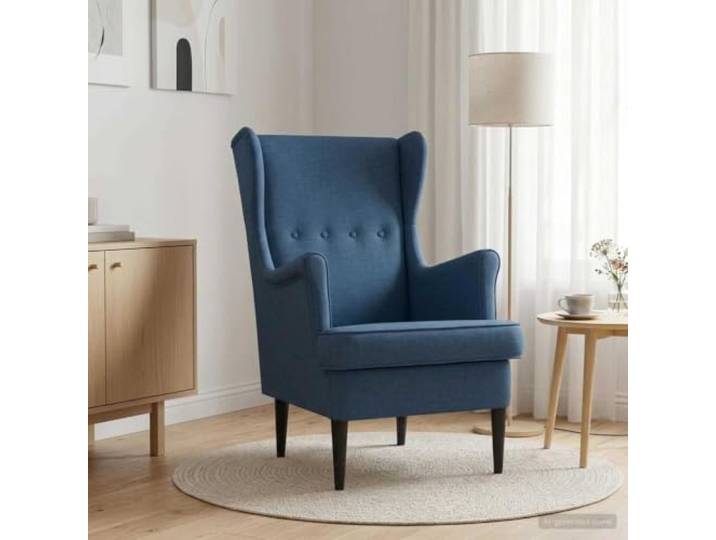 NLQMSU Moderner Sessel, blauer Stoff, für Wohnzimmer und Schlafzimmer Weicher Stoff, Rahmen aus Metall und Holz, Schaumstoffkissen, ergonomisches Design, Gummibaumholzbeine, pflegeleicht