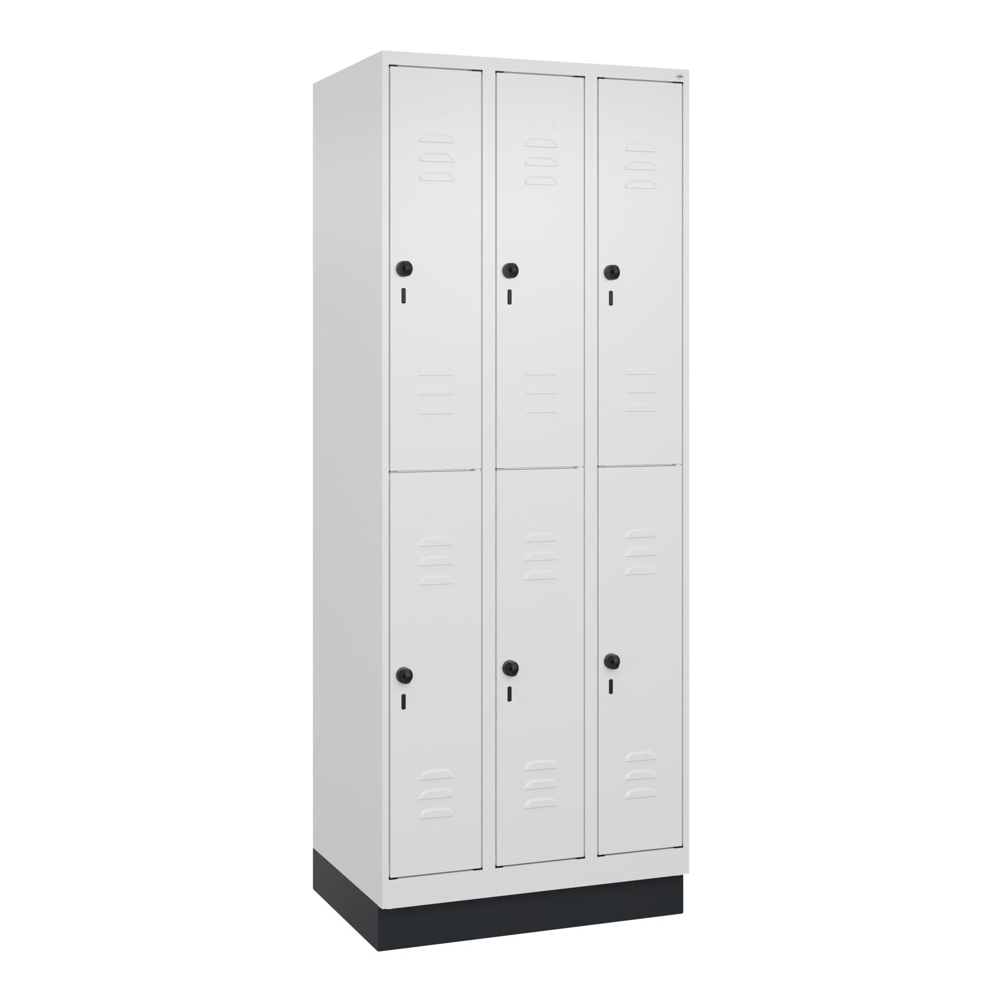 C+P Doppelstock-Spind Classic PLUS, Sockel, 3 Abteile, 1950x750x500mm, 9016/9016 Front RAL 9016 Verkehrsweiß ; C + P Möbelsysteme (080320-39|S10014)