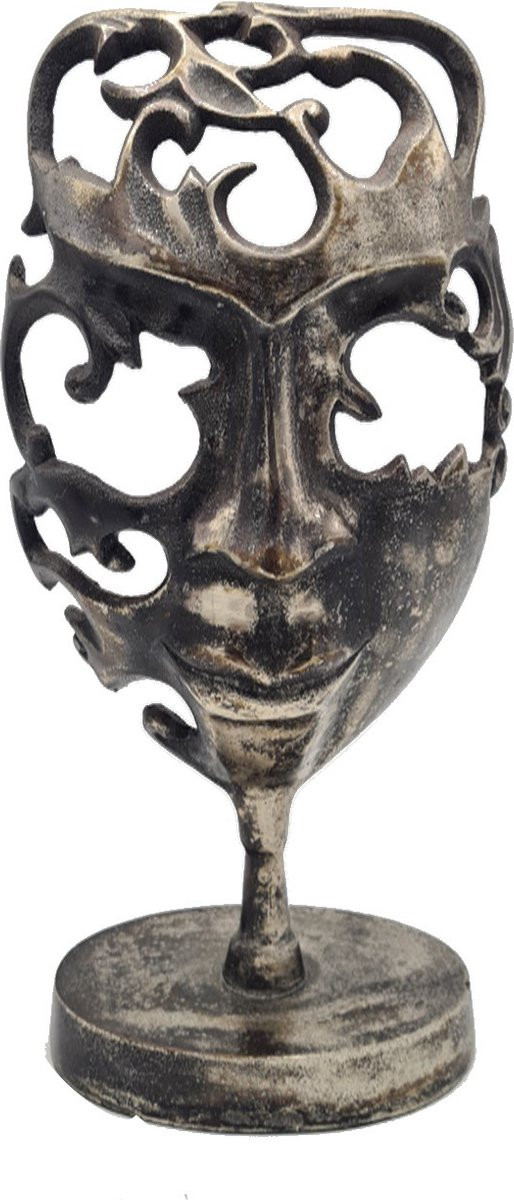 Deco4yourhome® Masker op Standaard - Silver Antique - Grijs - Metaal - Hoogte: 37 cm