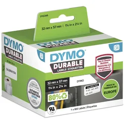 DYMO® Original Hochleistung Etikett für LabelWriterTM, Kunststoff - weiss - permanent haftend, widerstandsfähig, 1 x 800 Etiketten